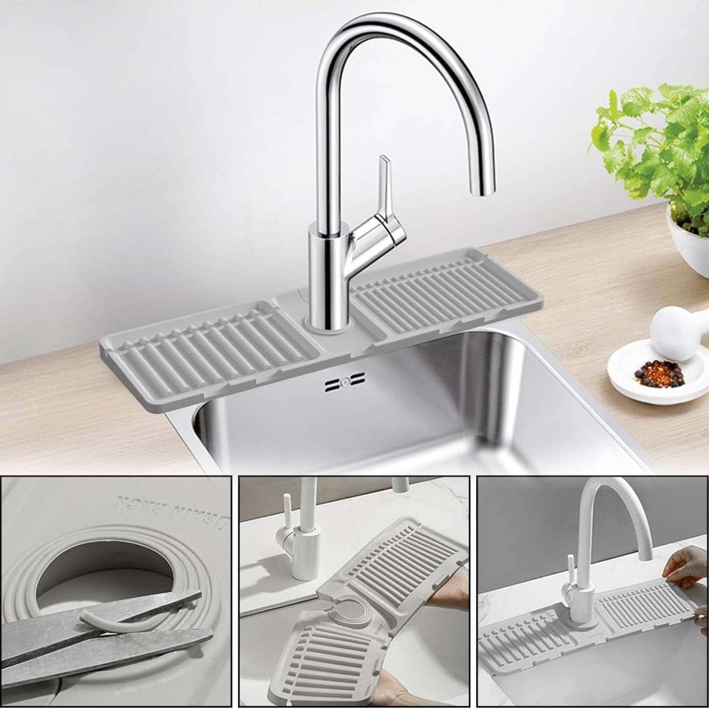 Sink Splash Guard | 17.7" Silicone Faucet Splash Guard & Organizer