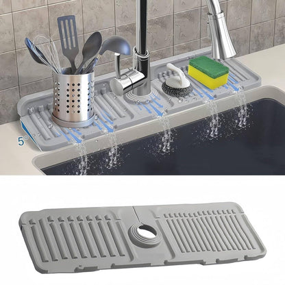 Sink Splash Guard | 17.7" Silicone Faucet Splash Guard & Organizer